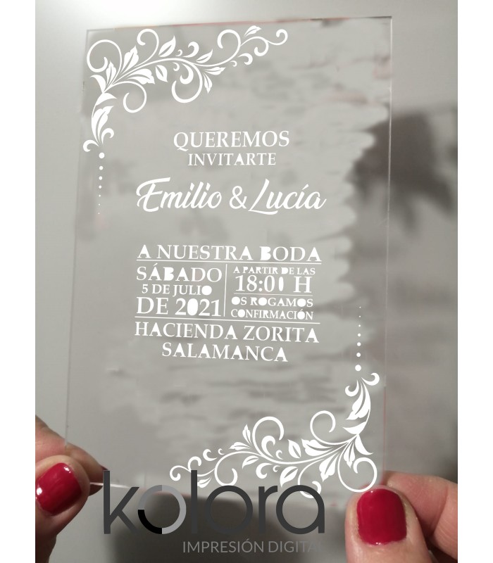 Sin valor romántico Adiccion 10 INVITACIONES METACRILATO 3mm - KOLORA