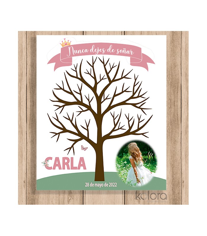 Árbol de huellas comunión niña castaña personalizado - Papimko