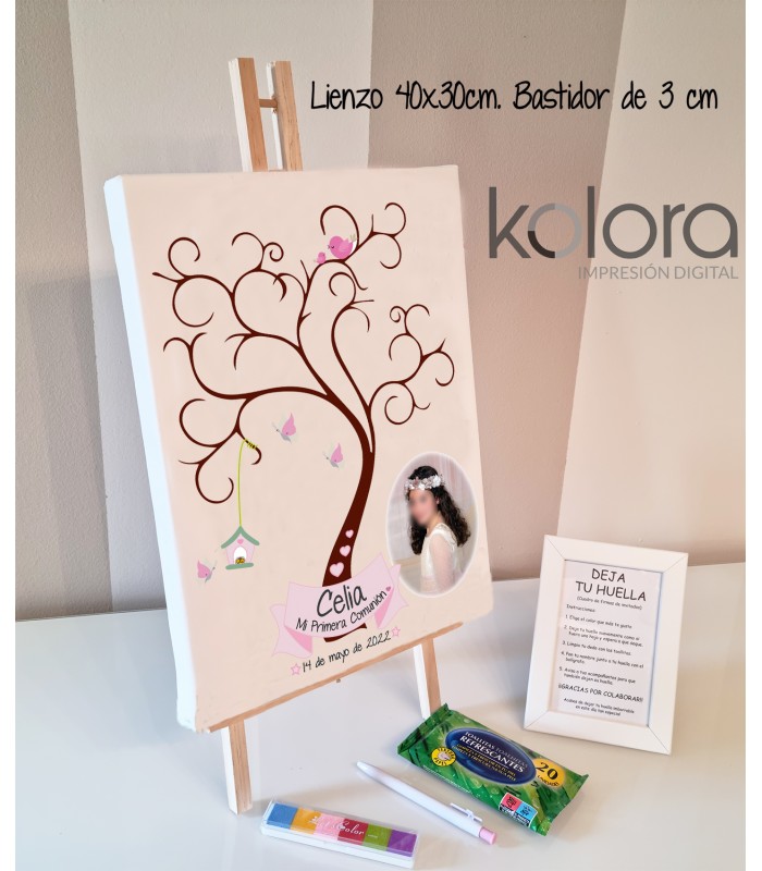 ▷ Lienzo Árbol Huellas Comunión Niña, Con 6 tintas diferentes  ❤️