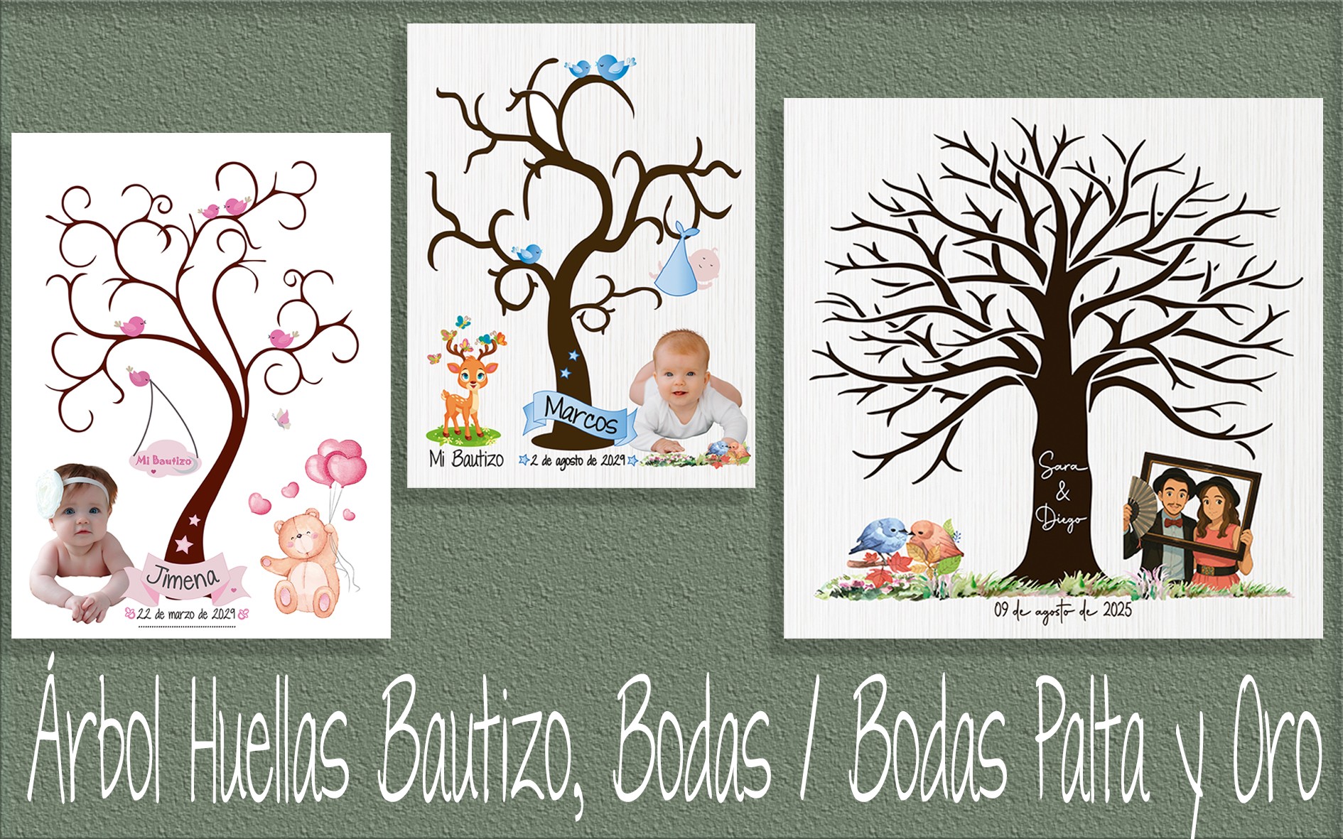 ARBOLES HUELLAS BAUTIZOS, BODAS Y BODAS ORO y PLATA