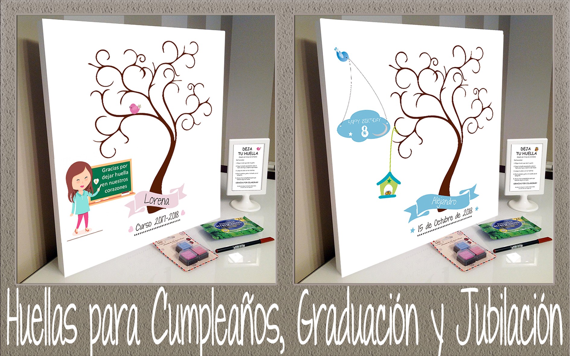 ARBOLES HUELLAS PARA CUMPLEAÑOS, GRADUACIONES Y JUBILACIONES