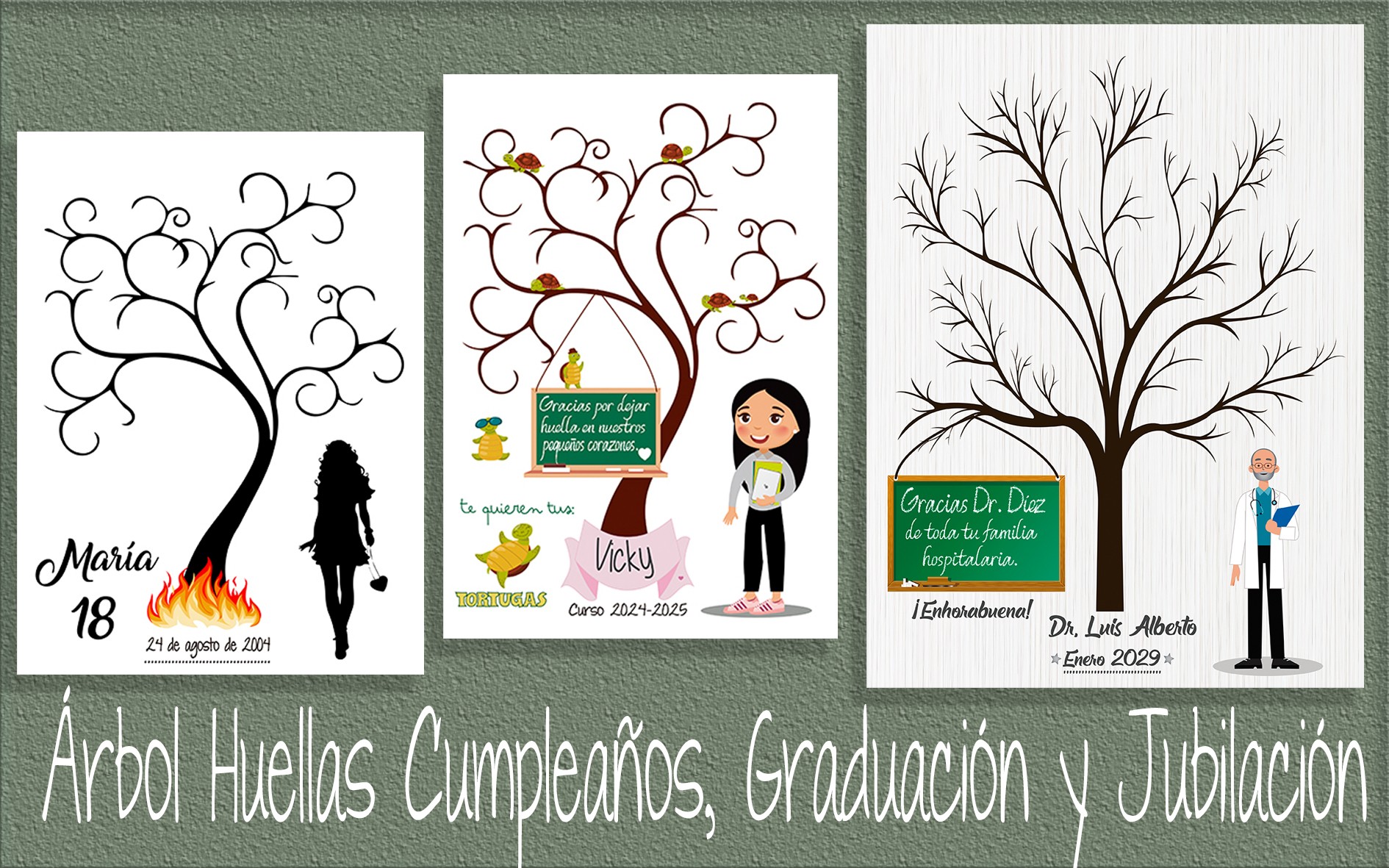 ARBOLES HUELLAS PARA CUMPLEAÑOS, GRADUACIONES Y JUBILACIONES